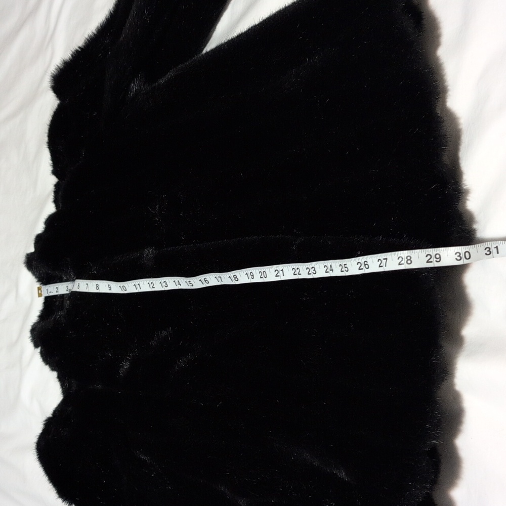 80s Casper Black Faux Fur Short Coat Black Satin Lining Vegan. - Picture 3 of 10